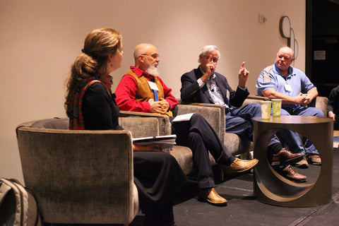 From left: Nicolette Hahn Niman, Fred Provenza, Charles Massy and Gabe Brown at the featured panel for the 2018 Eco-Ag Conference & Trade Show
